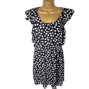 BeBop Ruffle Sleeve Mini Dress Heart Print Black White L Juniors